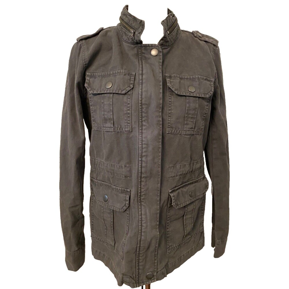 Women's M TROUVE Grey Charcoal Military Cargo Utility Jacket Cotton Grunge Moto